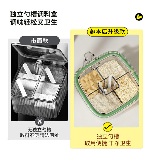 Hezhi seasoning box 4 combined salt shakers sealed transparent four-compartment large-capacity seasoning storage box kitchen double seal 4-in-1 striped dog orange single piece