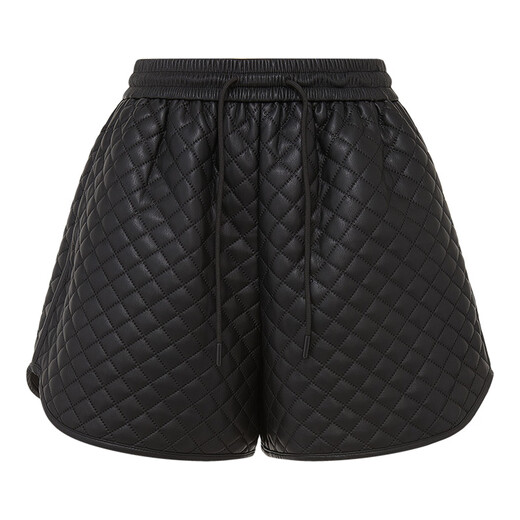 DZZIT shorts 2025 winter new modern diamond pattern thick eco-friendly leather pants for women 3J4Q1051A Black M