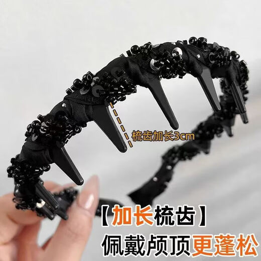 New 2025 Louis Star Hairband Light Luxurious Temperament Small Fragrance Style Handmade Beaded Hairband Front and Back Wear Black