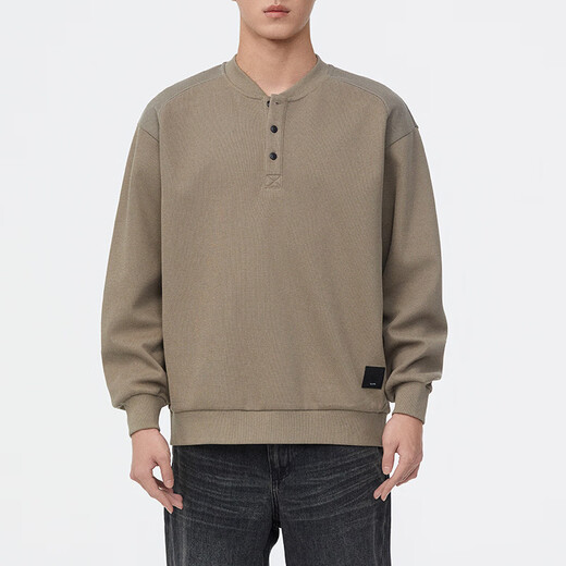 American retro heavyweight sweatshirt men's spring trendy Henry collar pullover jacket men's spring and autumn long-sleeved POLO shirt black XL suitable for 145-160Jin Jin equals 0.5 kg