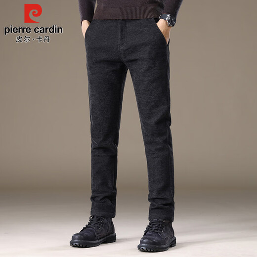 Pierre Cardin business casual pants for men in autumn and winter, trendy thickened woolen pants for middle-aged and young people, men's elastic trousers, black 38