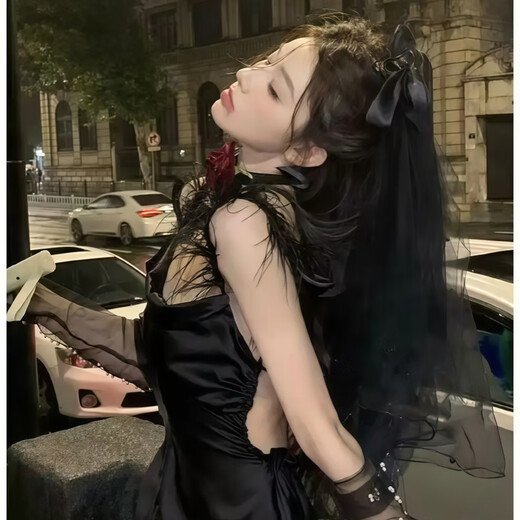 Fanshizhe Black Bow Halloween COS Veil Hairpin Bridal Photo Decoration Black Puffy Certificate Photo Props Double-layer Ribbon Bow Veil One Pack