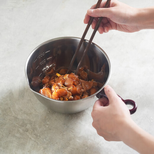 Shuangshan Stainless Steel Cooking Bowl with Scale Baking and Egg Basin Single Handle Deepening Stuffing and Mixing Salad Preparation Bowl 1L 17.5*Height 9cm