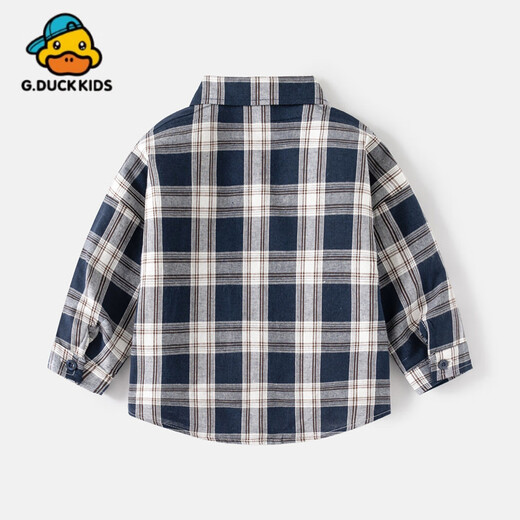 G.duck little yellow duck boy long-sleeved shirt spring children's clothing new 2025 Korean style children's style pure cotton shirt plaid treasure CS2406 Tibetan grid ready stock thin section 90 cm