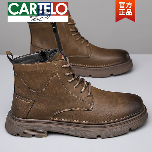 Cartelo New Martin Boots 2025 Herbst- und Winter -Herrenschuhe Retro Work Stiefel warm und samt hoher Top -Baumwollschuhe echte Leder -Lederstiefel GX9759 Black 38