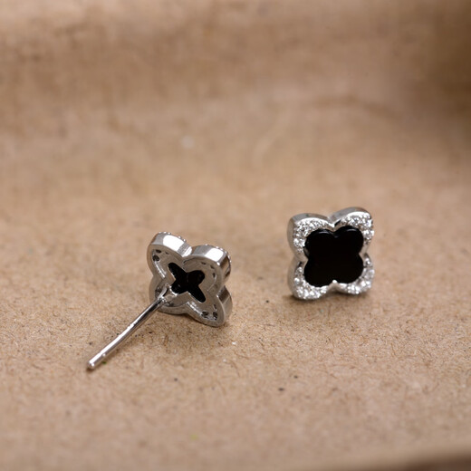 Four-leaf clover earrings sterling silver women's 999 silver earrings genuine black light luxury high-end earrings new 2025 hot style