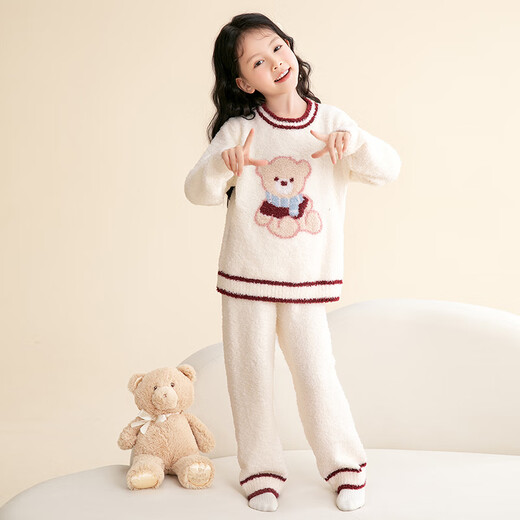 Fenton children's pajamas anti-static half-velvet 2025 autumn and winter new warm velvet bear can be worn outside girls' home clothes