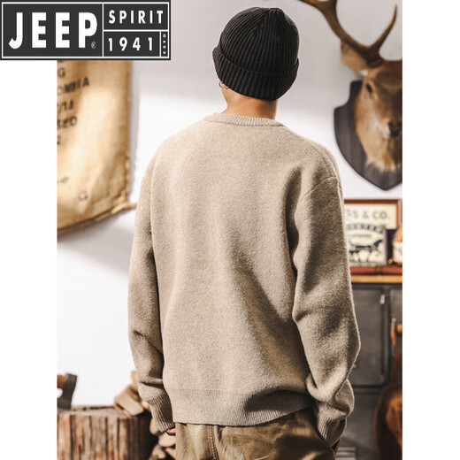 JEEP SPIRIT American retro 630g heavyweight sheep sweater men's winter Henry collar sweater thickened sweater jacket autumn and winter Khaki 630g heavyweight M suitable for 100-125Jin Jin equals 0.5 kg