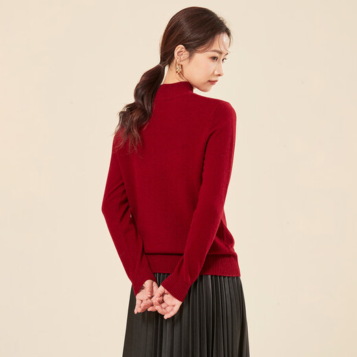 Chunzhu Autumn and Winter New 100% Sheep Wool Thick Warm Half-Turtleneck Sweater Basement Commuting Basic Women's Wool Sweater Burgundy L 115-130Jin Jin equals 0.5 kg