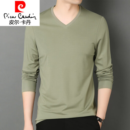 Pierre Cardin 2025 Spring and Automn Menk à col de mûrier en V Moupberge. T-shirt à manches longues en soie Spring Couleur continue Modale Top Base Top 1506 Couleur continue en V V T-shirt à manches longues Blelliage blanc 2xl 185 / 100a