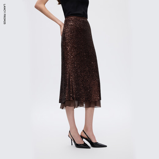 Langzi Design Sequined Fishtail Hip Skirt Skirt Women's Light Dress Important Occasions 2025 Winter New Style Ancora Red M