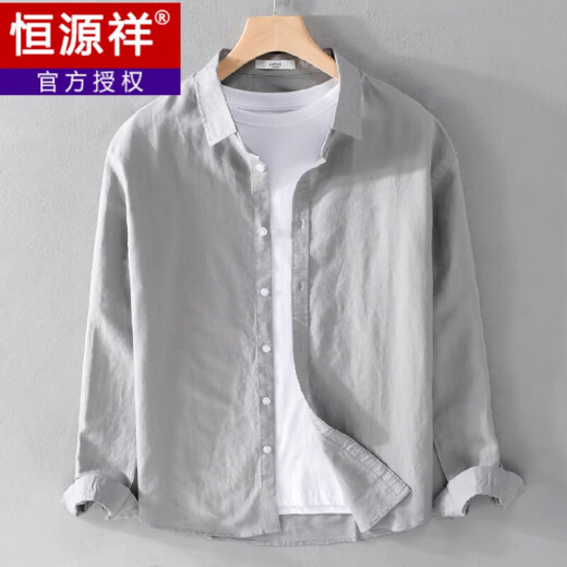 Hengyuanxiang spring and summer thin linen shirt men's casual long-sleeved shirt jacket loose retro cotton linen top 9207 military green XL