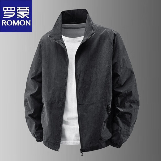 Romon Jacket Men's Jacket Men's Spring and Autumn New Stand Collar Outdoor Charge Top Sports Casual Men's Black XL