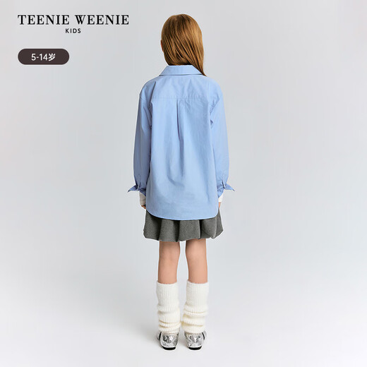 Teenie Weenie Kids Bear children's clothing autumn and winter girls retro classic lapel cotton shirt blue 140 cm