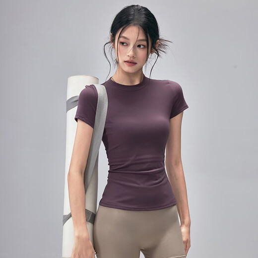 LULUUVTTOH Round Neck Sports Yoga Top Women's Slim Pilates T-Shirt Summer Short-Sleeved Thin Quick-Drying High-Elastic Fitness Wear Frost Gray S