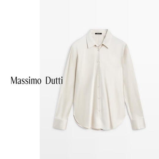 Massimo Dutti Autumn and Winter New Product 2025 Women's French Elegant Quiet Luxury Style High-Quality Bat Sleeve Satin Shirt 05152952 Silver XS (165/84A)
