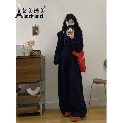 AIMEIQIMEI autumn and winter new style 2025 large size fat mm casual slim hooded cardigan coat vest wide leg pants three-piece set for women picture color three-piece set 2XL recommended 140-160Jin Jin equals 0.5 kg