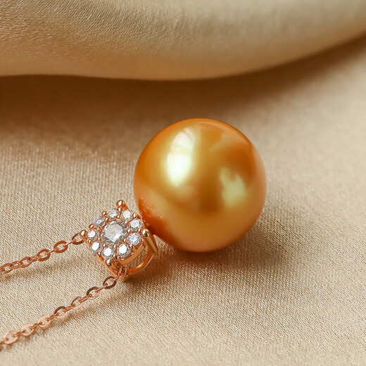 Queen of Pearls 18K Gold Diamond 13-14mm South Sea Gold Pearl Pendant Seawater Pearl Necklace Women Birthday Gift