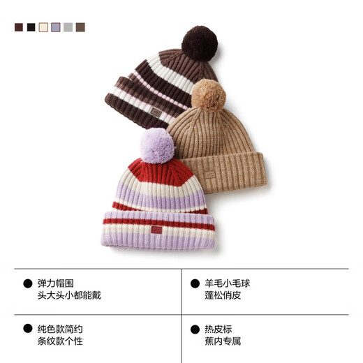 Jiao Nei Liu Haocun same style hot leather 501++ women's warm wool ball knitted winter casual hat thermal insulation woolen hat white brown one size