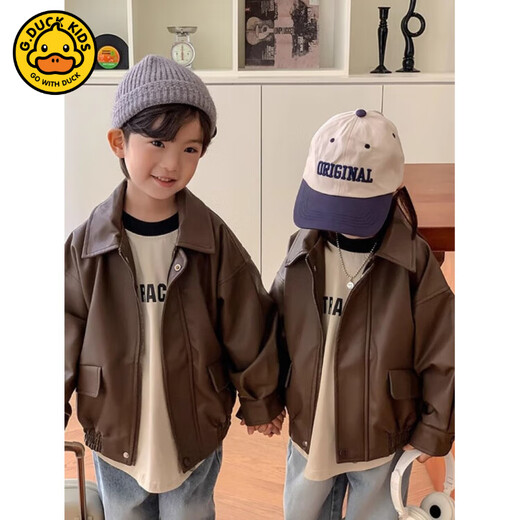 G.duck parent-child wear 2025 new autumn and winter PU leather jacket for a family of three, versatile jacket, mother-child, mother-daughter suit, leather jacket 120 children's clothing