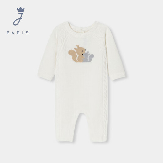 JACADI baby boy wool blended knitted jumpsuit new warm outdoor crawling suit 2044333 cotton white 707 73cm /12M