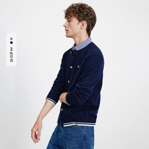 Navigare Italian small sailing cardigan men's 2025 spring and autumn new pure wool sweater cable sweater cardigan navy blue M