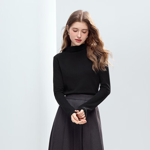 Betu women's 2025 winter new T-shirt elastic comfortable long-sleeved tops bottoming shirt simple inner wear for women 2510T96 black L