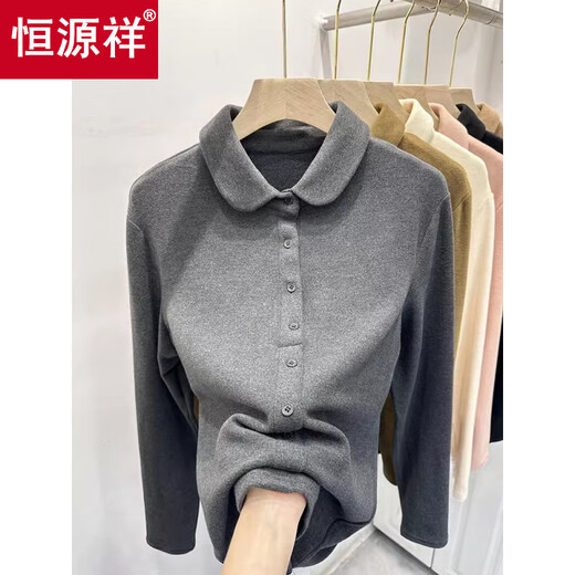 Hengyuanxiang lapel single-breasted double-sided velvet shirt for women 2025 autumn and winter new style velvet thickened warm base shirt top off-white L