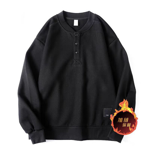 American retro heavyweight sweatshirt men's spring trendy Henry collar pullover jacket men's spring and autumn long-sleeved POLO shirt black XL suitable for 145-160Jin Jin equals 0.5 kg