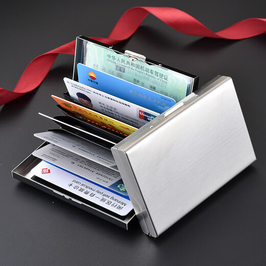 Sac de cartes en acier inoxydable Tishun pour homme de brossage antivol masculin mâle et femelle Carte antidémagnétisation Boîte de conducteur Small Carte Cover Bank Bank Carte Silder Slots 10 Card Slots (peut être placé sur le permis de conduire)
