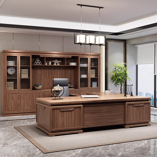 CUNOHVRG boss desk new Chinese style solid wood CEO desk executive desk office desk and chair combination office furniture customization 2.0 meter desk (excluding side table)