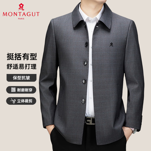 MONTAGUT wool jacket for middle-aged and elderly men in spring and autumn thick lapel business casual top loose iron-free jacket light brown color-YFG771068