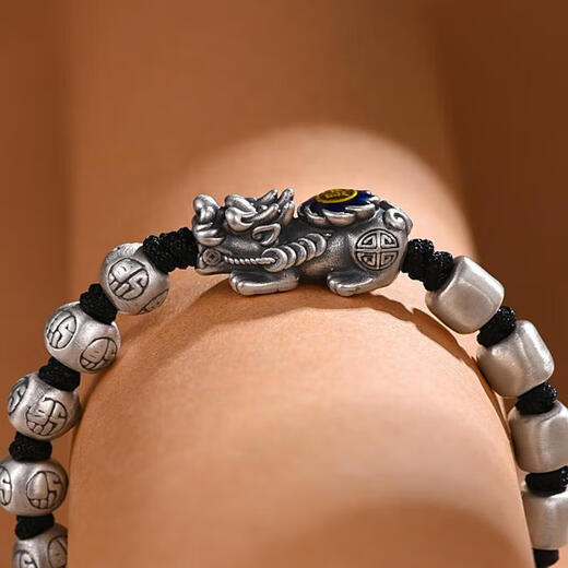 Half grain original sterling silver Pixiu bracelet bracelet for men, trendy retro old-fashioned ethnic style hand-woven beaded bracelet Pixiu
