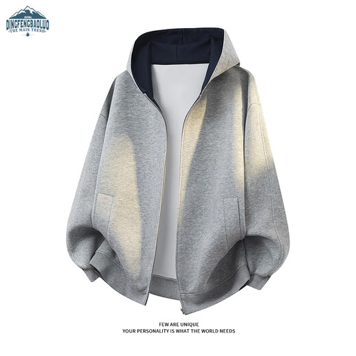 Dingfengbaoluo American Cardigan Hooded Sweatshirt Heavyweight Men's and Women's Autumn Casual Loose Couple Jacket XDS01 Hemp Gray XL