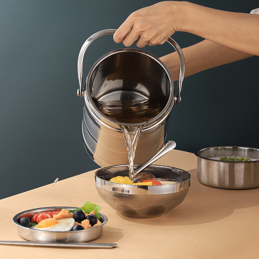 SUPOR insulation bucket thickened stainless steel large-capacity insulated lunch box multi-layer adult student lunch box delivery meal bucket bowl lid 2.2L drum type keeps warm for 3-6 hours