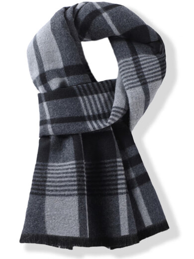 Hengyuanxiang wool scarf men's new high-end versatile plaid thickened and warm winter pure wool scarf classic plaid black and gray