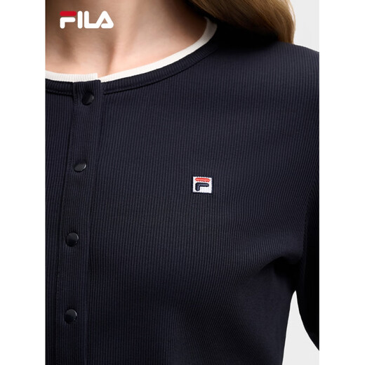 FILA long-sleeved T-shirt for women 2025 winter new color matching fake two-piece casual slim bottoming Henry shirt Legend Blue-NV Unisex S 160/80A