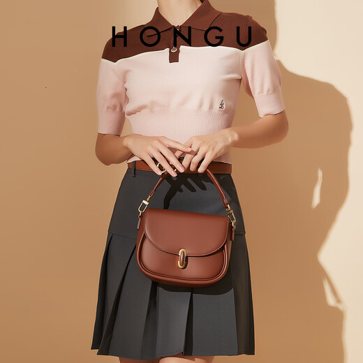 Honggu bag leather shoulder crossbody bag retro saddle bag casual handbag women's bag birthday gift for girlfriend