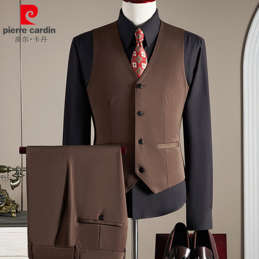 Pierre Cardin double-breasted wool suit men's suit business formal high-quality slim large size groom's wedding suit three-piece suit dark gray suit + trousers + vest L (110-125Jin Jin equals 0.5 kg)