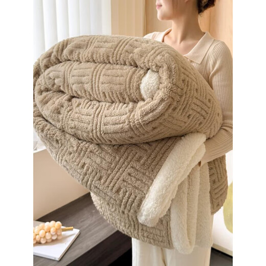 Dohia Lamb's Velvet Blanket Thick Blanket Bed Office Nap Blanket Shawl Sofa Blanket Quilt Sheets 2025 Soft-Dark Khaki Category A Maternal and Infant Grade Long-term Use and No Shedding Baby Blanket-100x150cm Thickened Shu Cotton Lamb's Velvet Multi-Function