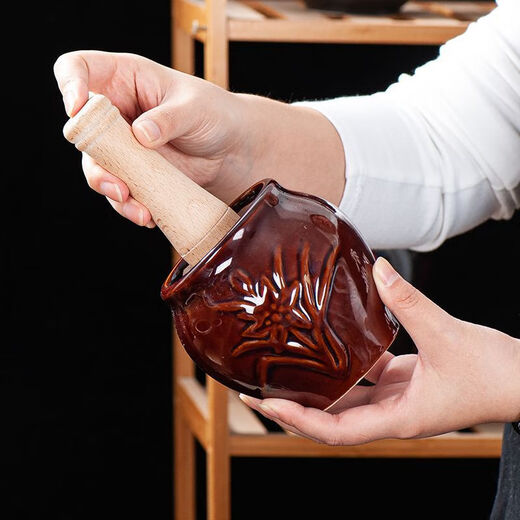 Ye Yu Tehou household old-fashioned garlic pounding clay ceramic coarse porcelain garlic mortar traditional garlic pounding device ceramic garlic jar smashing garlic jar pounding garlic extra thick style glaze smooth large size + wooden stick