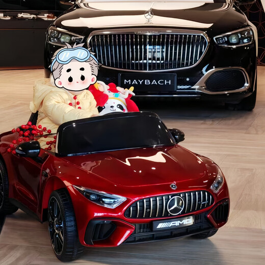 Mercedes-Benz AMG SL63 children's electric car, four-wheeled, remote-controlled car, four-wheel drive, large toy car, children's sports car, painted blue (same car as 4S store), four-wheel drive/leather seat/explosion-proof soft wheels + 3-hour lithium battery
