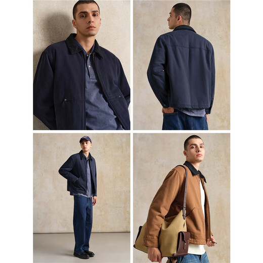 Giordano Designer Cotton Jacket Men's Pure Cotton Bath Style Contrast Color Lapel Cotton Jacket 18075818 06 Army Blue L