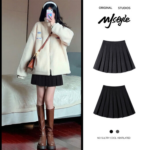 MJ STYLE short pleated half skirt for women 2025 autumn and winter new small college style high waist slim A-line skirt