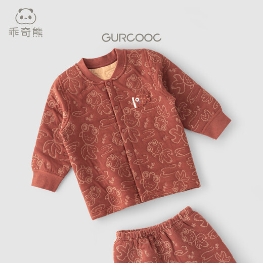 乖奇熊宝宝夹丝棉保暖内衣套装婴儿童周岁服两件套红色拜新年喜庆秋冬季