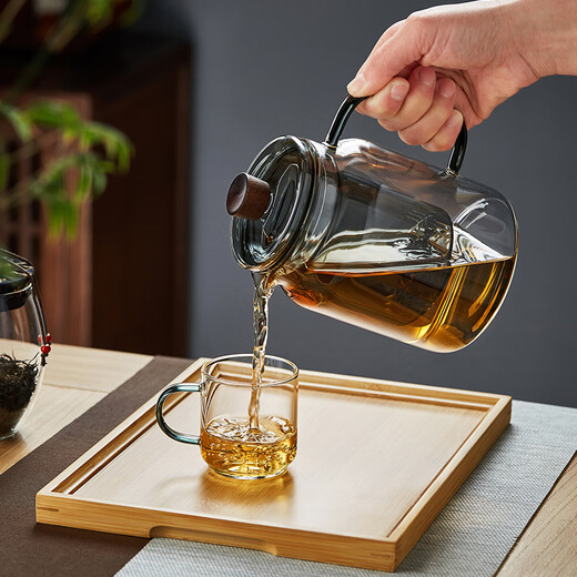 Mesni Teapot Glass Teapot Set Tea Maker Kung Fu Short Cup Dark Color Thickened Glass Flower Teapot