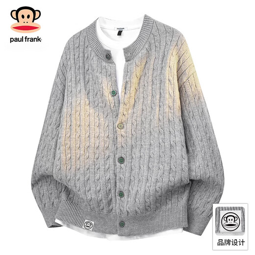 Paul Frank Warm Sweater Men's Autumn and Spring Couple New Knitted Cardigan Round Neck Casual Long-Sleeved Jacket Online Clothes Cedar Gray Official Genuine L Recommended 120-140 Jin Jin equals 0.5 kg