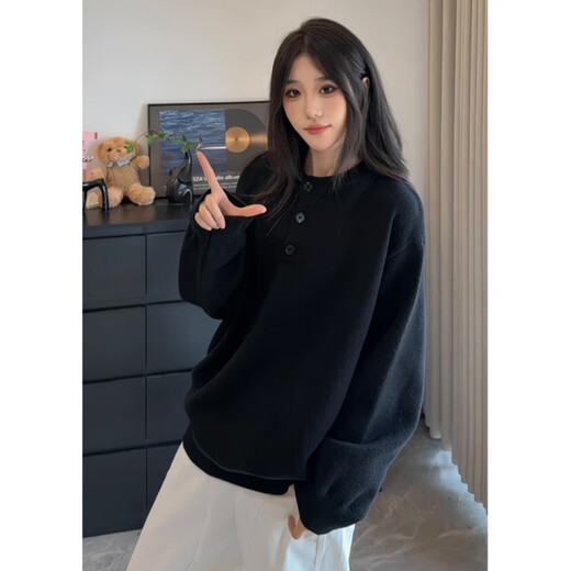 XUANSENTU (XUANSENTU) American retro Henry collar sweater, lazy and relaxed, soft and waxy sweater for men and women, autumn and winter Korean style top, trendy, light gray, upgraded fabric M