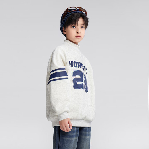 Zuoxi boys' fleece sweatshirt 2025 new autumn and winter children's letter round neck tops for big children trendy navy 160
