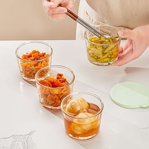 Pickle bowl, glass sealed jar, thickened pickle storage box, refrigerator preservation jar, side dish pickle jar, packaging box, four random packs, 4 pcs 180ml